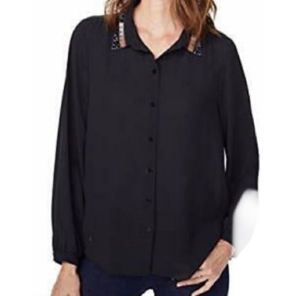 NYDJ Black Embellished Modern Blouse Size XL